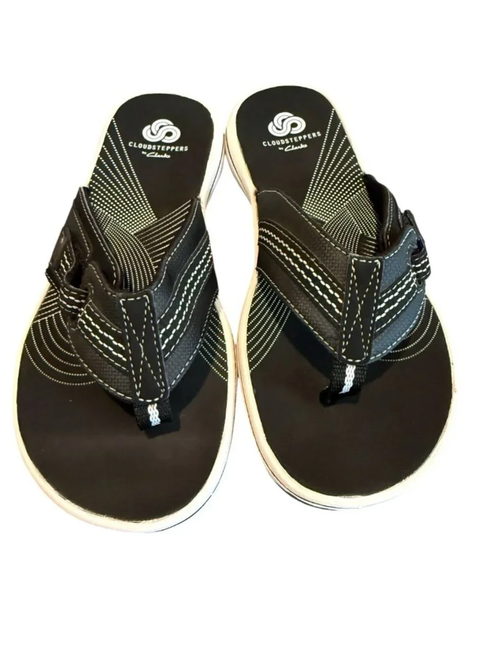 Clarks SIZE 6 Womens Cloudsteppers Flip Flop Sandals Brinkley Drift Black NEW FT